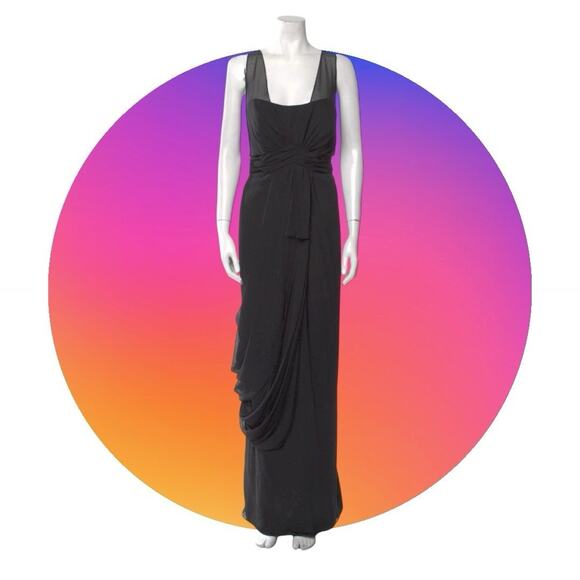 White by Vera Wang Black Evening Gown Dress Womens Sz 14 XL Sleeveless Chiffon - Picture 2 of 16